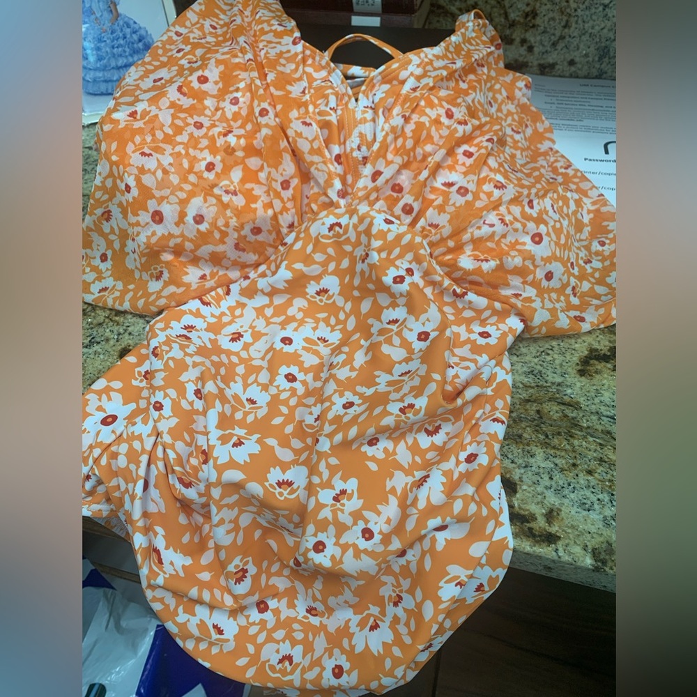 BloomChic NWT Orange Floral Dolman Swimsuit  Size 14 XL